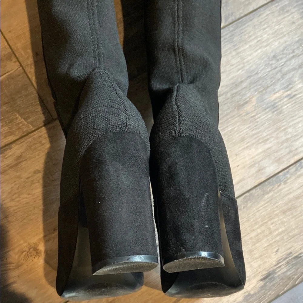 Steve Madden Womens Over The Knee Boots Heels Suede Pointed Toe Black Size 6